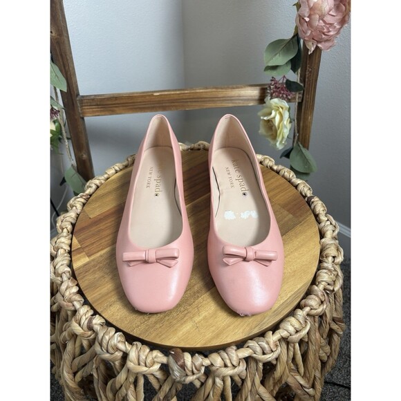 Kate Spade Kiersten Bow Pink Leather Ballet Flats Slip-On - Picture 1 of 6
